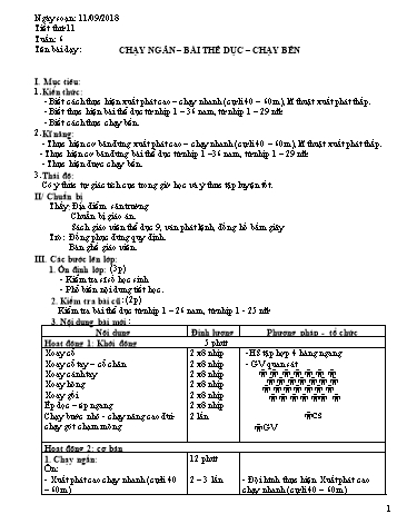 Giáo án Thể dục Lớp 9 - Tuần 6 - Năm học 2018-2019 - Trường THCS Ngô Quang Nhã