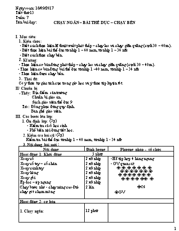 Giáo án Thể dục Lớp 9 - Tuần 7 - Năm học 2017-2018 - Trường THCS Ngô Quang Nhã