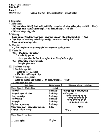 Giáo án Thể dục Lớp 9 - Tuần 7 - Năm học 2018-2019 - Trường THCS Ngô Quang Nhã
