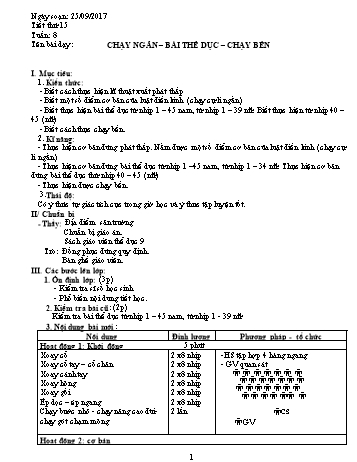 Giáo án Thể dục Lớp 9 - Tuần 8 - Năm học 2017-2018 - Trường THCS Ngô Quang Nhã