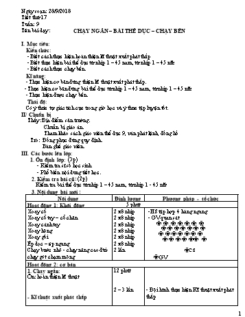 Giáo án Thể dục Lớp 9 - Tuần 9 - Năm học 2018-2019 - Trường THCS Ngô Quang Nhã