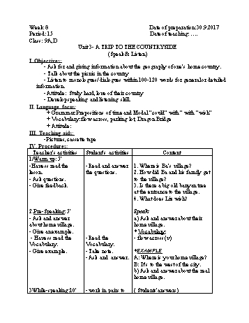 Giáo án Tiếng Anh 9 - Tuần 8 - Năm học 2017-2018 - Trường THCS Ngô Quang Nhã