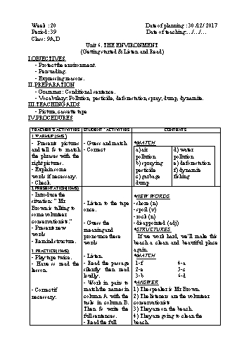 Giáo án Tiếng Anh Khối 9 - Tuần 20 - Năm học 2017-2018 - Trường THCS Ngô Quang Nhã