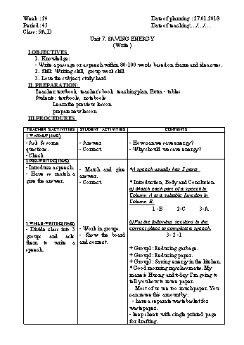 Giáo án Tiếng Anh Khối 9 - Tuần 24 - Năm học 2017-2018 - Trường THCS Ngô Quang Nhã
