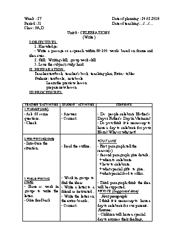 Giáo án Tiếng Anh Khối 9 - Tuần 27 - Năm học 2017-2018 - Trường THCS Ngô Quang Nhã