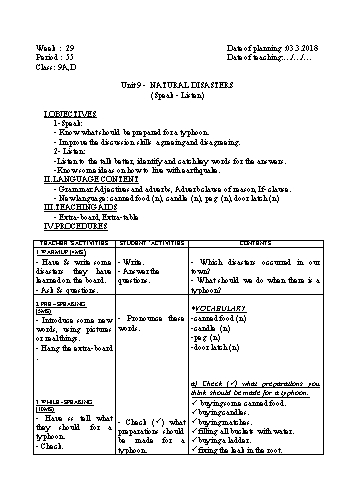 Giáo án Tiếng Anh Khối 9 - Tuần 29 - Năm học 2017-2018 - Trường THCS Ngô Quang Nhã