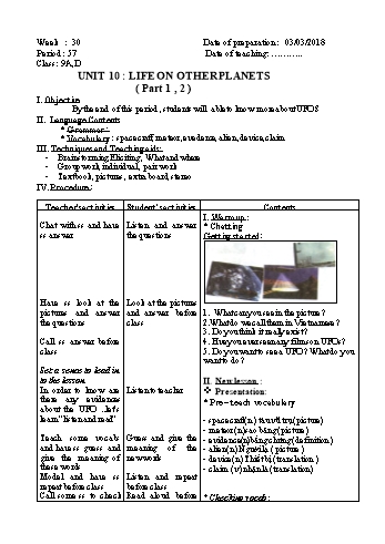Giáo án Tiếng Anh Khối 9 - Tuần 30 - Năm học 2017-2018 - Trường THCS Ngô Quang Nhã