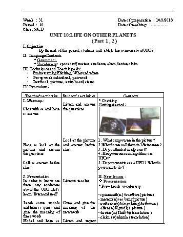 Giáo án Tiếng Anh Khối 9 - Tuần 31 - Năm học 2017-2018 - Trường THCS Ngô Quang Nhã