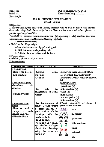 Giáo án Tiếng Anh Khối 9 - Tuần 32 - Năm học 2017-2018 - Trường THCS Ngô Quang Nhã