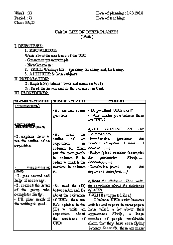 Giáo án Tiếng Anh Khối 9 - Tuần 33 - Năm học 2017-2018 - Trường THCS Ngô Quang Nhã
