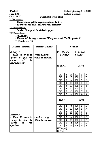 Giáo án Tiếng Anh Khối 9 - Tuần 34 - Năm học 2017-2018 - Trường THCS Ngô Quang Nhã