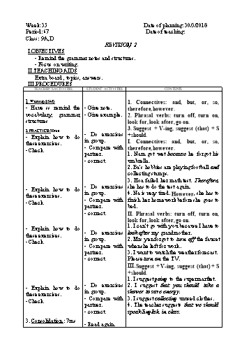 Giáo án Tiếng Anh Khối 9 - Tuần 35+36 - Năm học 2017-2018 - Trường THCS Ngô Quang Nhã