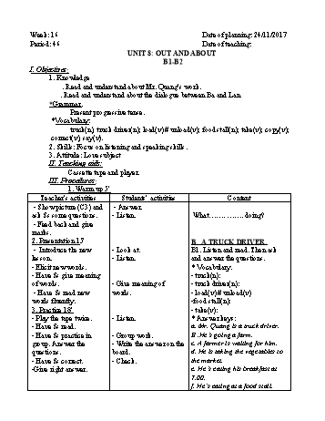 Giáo án Tiếng Anh Lớp 6 - Tuần 16 - Năm học 2017-2018 - Trường THCS Ngô Quang Nhã