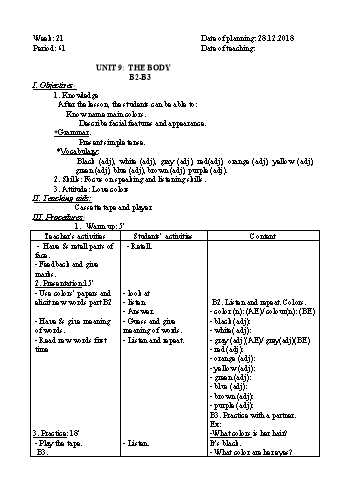 Giáo án Tiếng Anh Lớp 6 - Tuần 21 - Năm học 2018-2019 - Trường THCS Ngô Quang Nhã