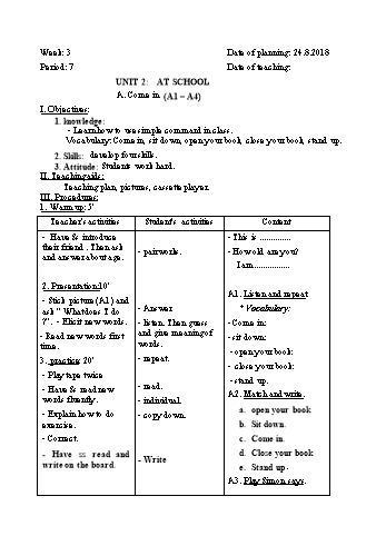 Giáo án Tiếng Anh Lớp 6 - Tuần 3 - Năm học 2018-2019 - Trường THCS Ngô Quang Nhã