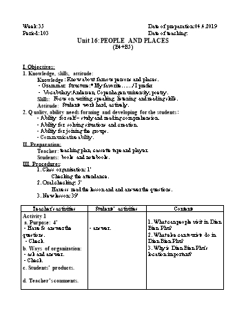 Giáo án Tiếng Anh Lớp 7 - Tuần 35 - Năm học 2018-2019 - Trường THCS Ngô Quang Nhã