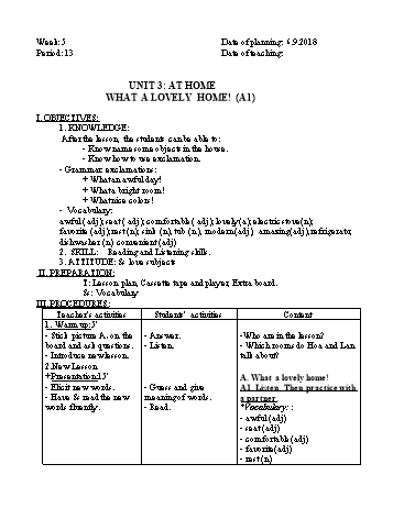 Giáo án Tiếng Anh Lớp 7 - Tuần 5 - Năm học 2018-2019 - Trường THCS Ngô Quang Nhã