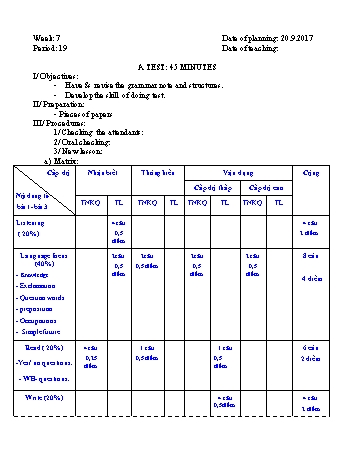 Giáo án Tiếng Anh Lớp 7 - Tuần 7 - Năm học 2017-2018 - Trường THCS Ngô Quang Nhã