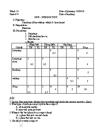 Giáo án Tiếng Anh Lớp 8 - Tuần 26 - Năm học 2017-2018 - Trường THCS Ngô Quang Nhã