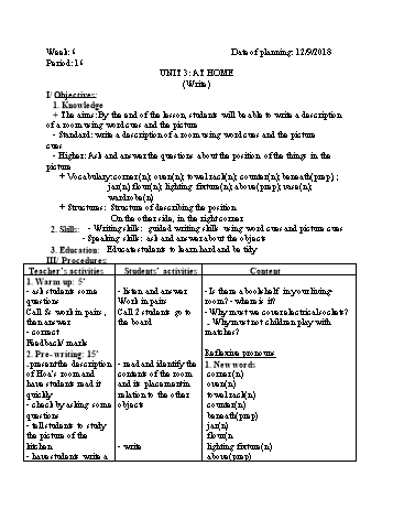 Giáo án Tiếng Anh Lớp 8 - Tuần 6 - Năm học 2018-2019 - Trường THCS Ngô Quang Nhã