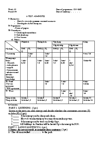 Giáo án Tiếng Anh Lớp 9 - Tuần 25 - Năm học 2018-2019 - Trường THCS Ngô Quang Nhã