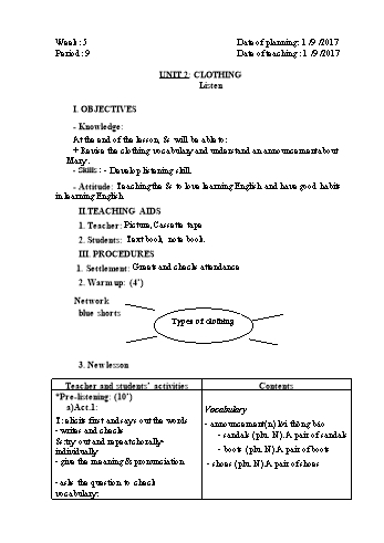 Giáo án Tiếng Anh Lớp 9 - Tuần 5 - Năm học 2018-2019 - Trường THCS Ngô Quang Nhã