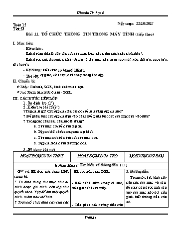 Giáo án Tin học Khối 6 - Tuần 12 - Năm học 2017-2018 - Trường THCS Ngô Quang Nhã