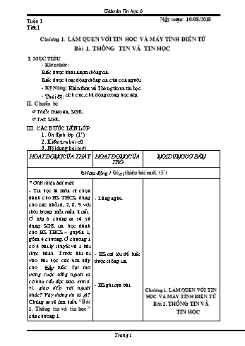Giáo án Tin học Lớp 6 - Tuần 1 - Năm học 2018-2019 - Trường THCS Ngô Quang Nhã