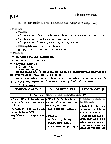 Giáo án Tin học Lớp 6 - Tuần 11 - Năm học 2017-2018 - Trường THCS Ngô Quang Nhã