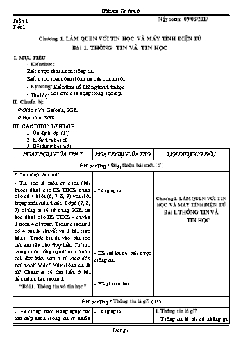 Giáo án Tin học Lớp 6 - Tuần 1+2 - Năm học 2017-2018 - Trường THCS Ngô Quang Nhã