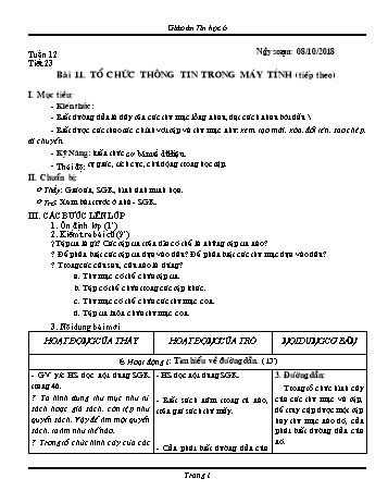 Giáo án Tin học Lớp 6 - Tuần 12 - Năm học 2018-2019 - Trường THCS Ngô Quang Nhã