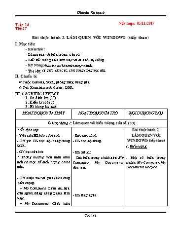 Giáo án Tin học Lớp 6 - Tuần 14 - Năm học 2017-2018 - Trường THCS Ngô Quang Nhã