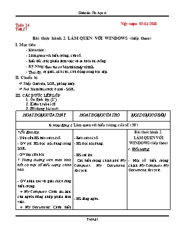 Giáo án Tin học Lớp 6 - Tuần 14 - Năm học 2018-2019 - Trường THCS Ngô Quang Nhã