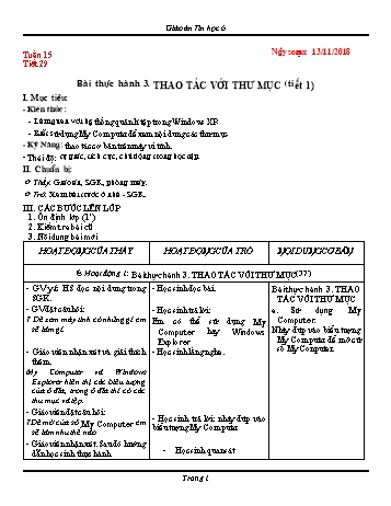 Giáo án Tin học Lớp 6 - Tuần 15 - Năm học 2018-2019 - Trường THCS Ngô Quang Nhã