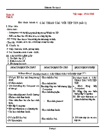 Giáo án Tin học Lớp 6 - Tuần 16 - Năm học 2018-2019 - Trường THCS Ngô Quang Nhã