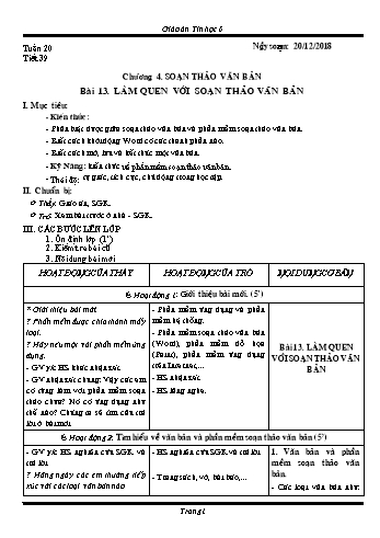 Giáo án Tin học Lớp 6 - Tuần 20 - Năm học 2018-2019 - Trường THCS Ngô Quang Nhã