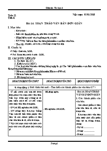 Giáo án Tin học Lớp 6 - Tuần 21 - Năm học 2017-2018 - Trường THCS Ngô Quang Nhã