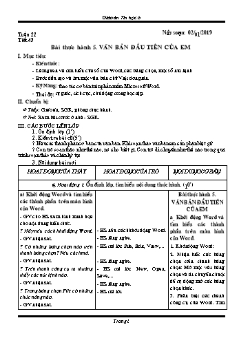 Giáo án Tin học Lớp 6 - Tuần 22 - Năm học 2018-2019 - Trường THCS Ngô Quang Nhã
