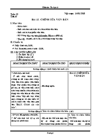 Giáo án Tin học Lớp 6 - Tuần 23 - Năm học 2017-2018 - Trường THCS Ngô Quang Nhã
