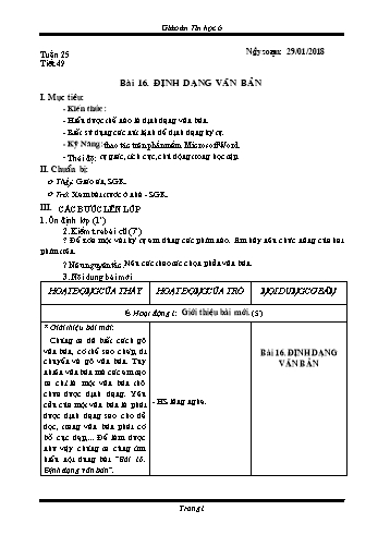 Giáo án Tin học Lớp 6 - Tuần 25 - Năm học 2017-2018 - Trường THCS Ngô Quang Nhã