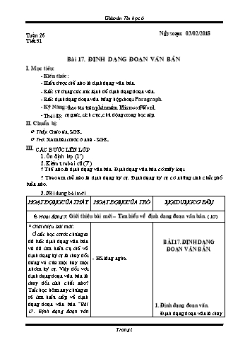 Giáo án Tin học Lớp 6 - Tuần 26 - Năm học 2017-2018 - Trường THCS Ngô Quang Nhã