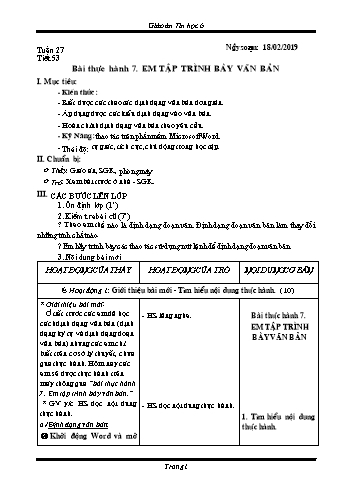 Giáo án Tin học Lớp 6 - Tuần 27 - Năm học 2018-2019 - Trường THCS Ngô Quang Nhã