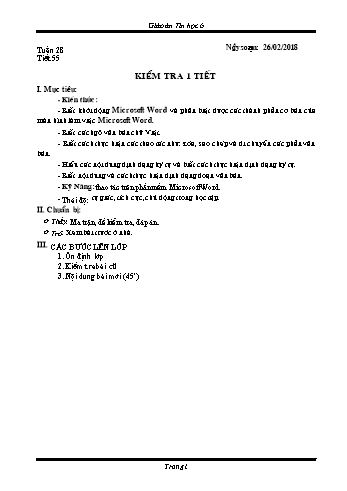 Giáo án Tin học Lớp 6 - Tuần 28 - Năm học 2017-2018 - Trường THCS Ngô Quang Nhã