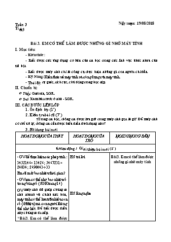 Giáo án Tin học Lớp 6 - Tuần 3 - Năm học 2018-2019 - Trường THCS Ngô Quang Nhã