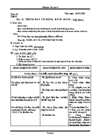 Giáo án Tin học Lớp 6 - Tuần 32 - Năm học 2017-2018 - Trường THCS Ngô Quang Nhã