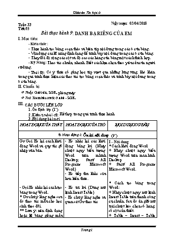 Giáo án Tin học Lớp 6 - Tuần 33 - Năm học 2017-2018 - Trường THCS Ngô Quang Nhã