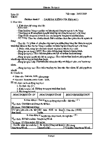 Giáo án Tin học Lớp 6 - Tuần 33 - Năm học 2018-2019 - Trường THCS Ngô Quang Nhã