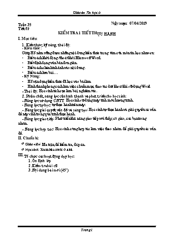 Giáo án Tin học Lớp 6 - Tuần 35 - Năm học 2018-2019 - Trường THCS Ngô Quang Nhã