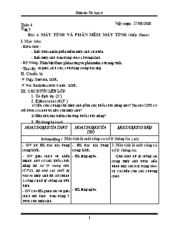 Giáo án Tin học Lớp 6 - Tuần 4 - Năm học 2018-2019 - Trường THCS Ngô Quang Nhã