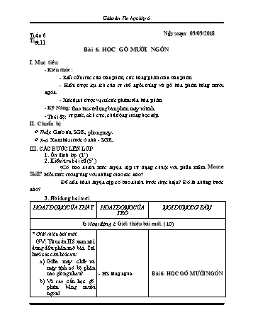 Giáo án Tin học Lớp 6 - Tuần 6 - Năm học 2018-2019 - Trường THCS Ngô Quang Nhã